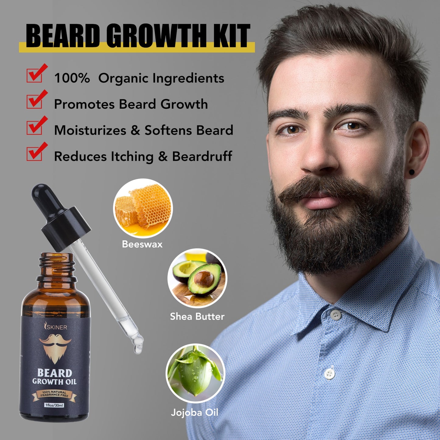 Beard Growth Kit For Men Hair Enhancerbeard Essential Oil