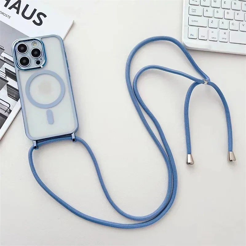Electroplated Clear Magnetic Crossbody Lanyard Case For iPhone 13- 14