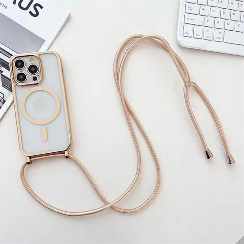 Electroplated Clear Magnetic Crossbody Lanyard Case For iPhone 13- 14